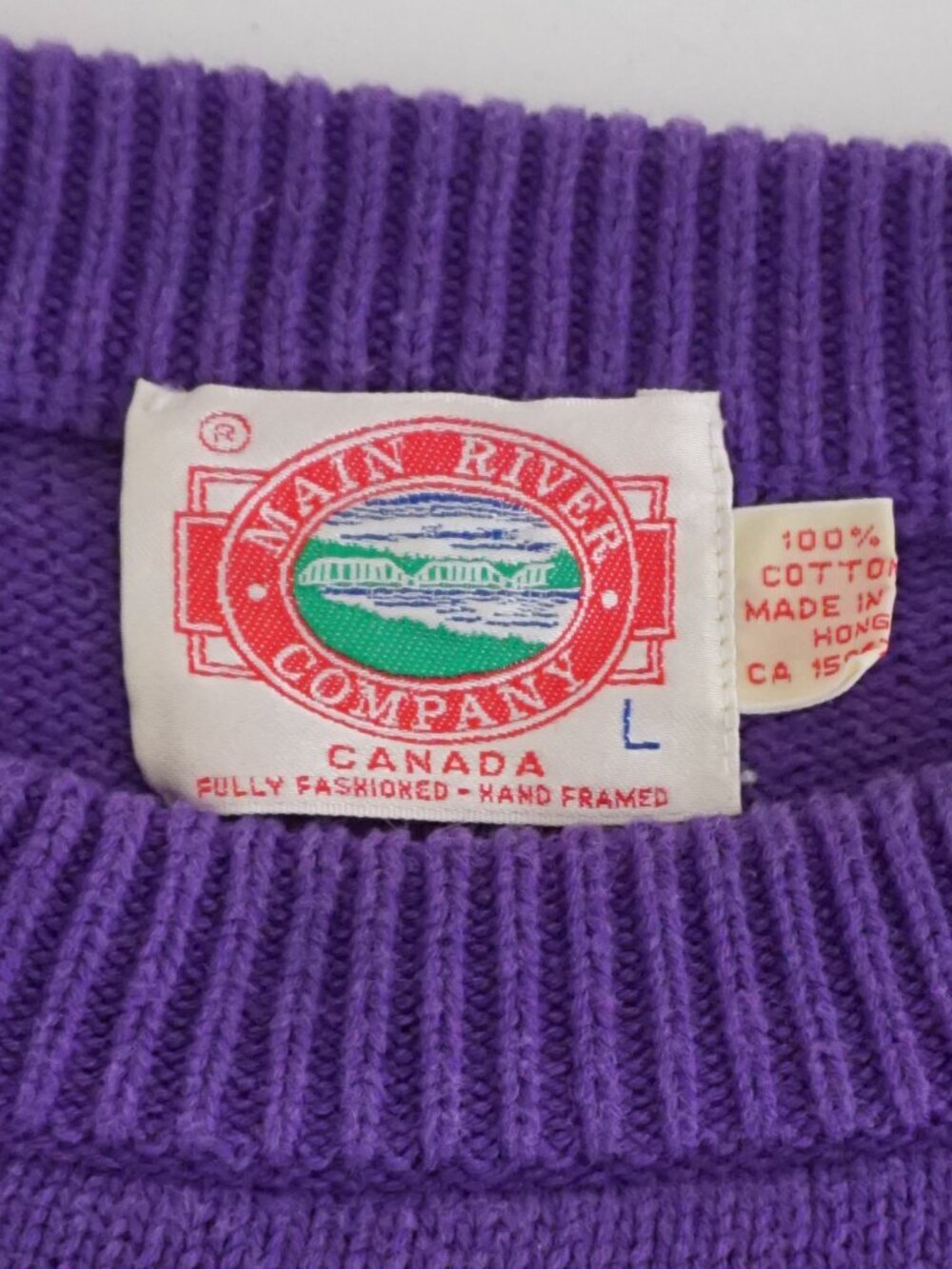 Vintage Main River Purple White Stripe Knit Sweater Cotton Crewneck Large - Picture 4 of 9